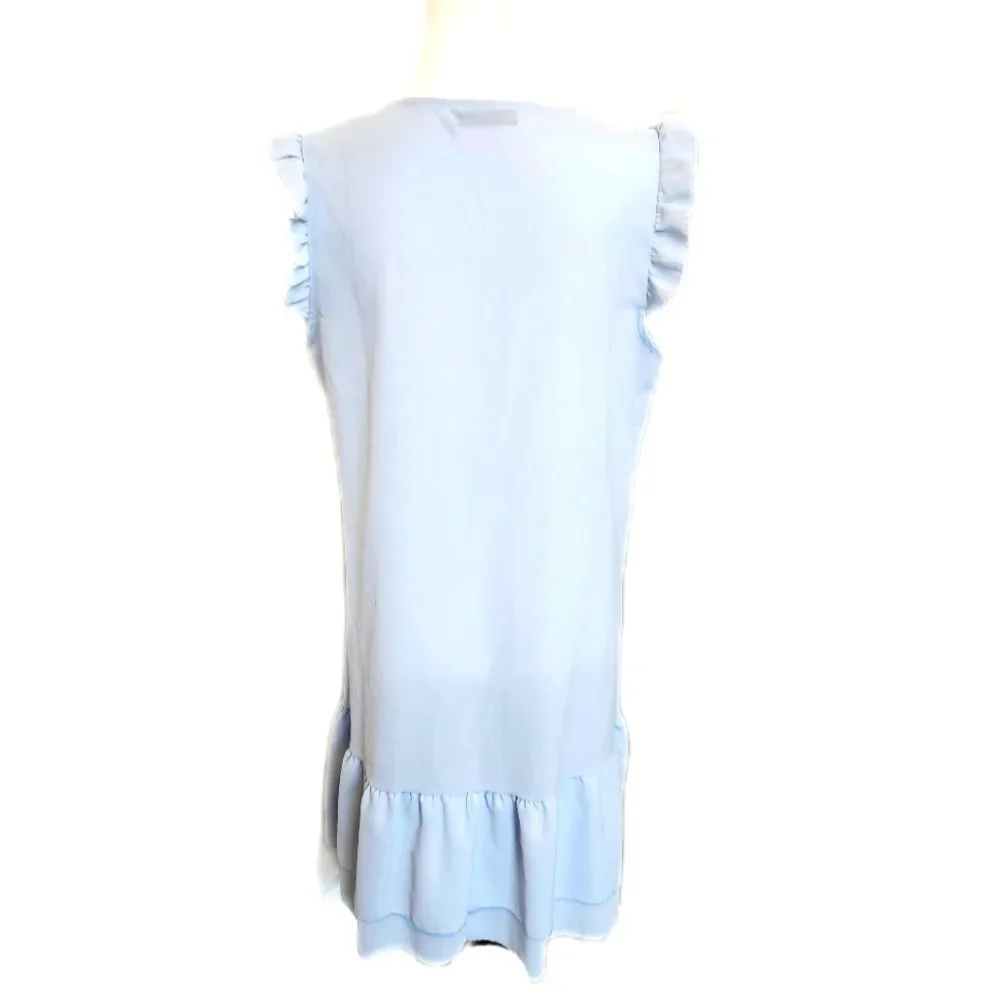 SHEIN flutter sleeve button down v-neck light blue dress w/ tier ruffle hem L